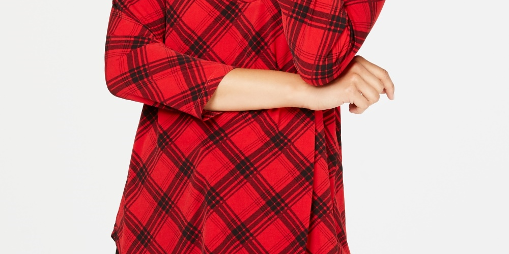 Top feminino estampado com decote em V Charter Club, tamanho médio, vermelho, pequeno