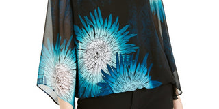 Blusa feminina Alfani Petite com mangas bufantes, azul-marinho - PS