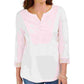 Karen Scott Top Henley Feminino com Acabamento em Crochê Rosa Tamanho Grande