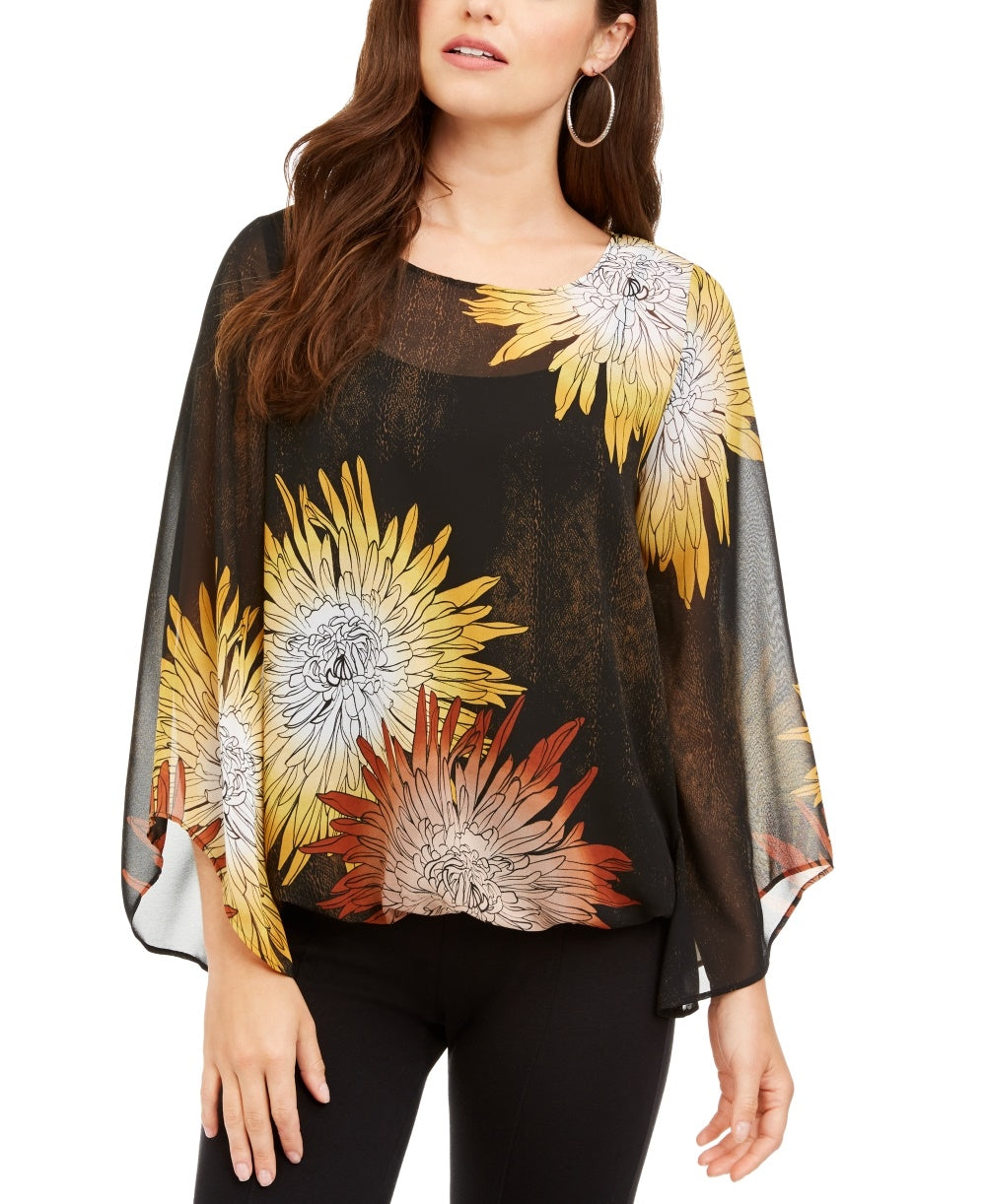 Blusa feminina Alfani com manga bufante, amarela, tamanho PL