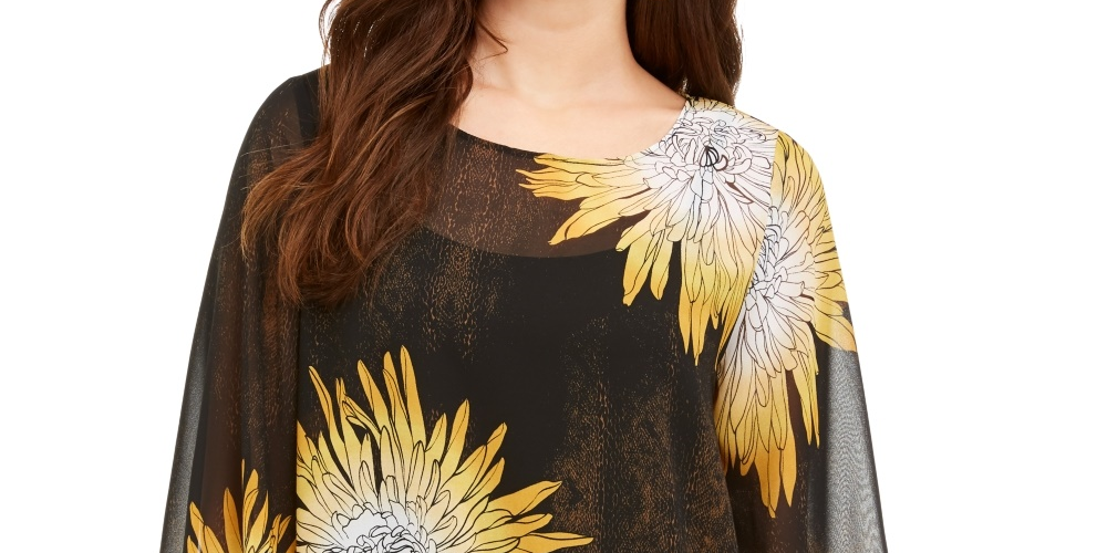 Blusa feminina Alfani com manga bufante, amarela, tamanho PL