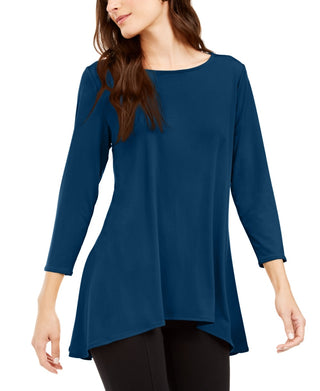 Blusa feminina Alfani lisa, azul, tamanho pequeno, médio