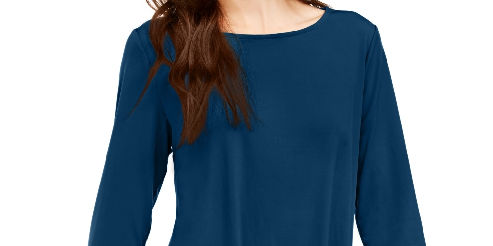 Blusa feminina Alfani lisa, azul, tamanho pequeno, médio