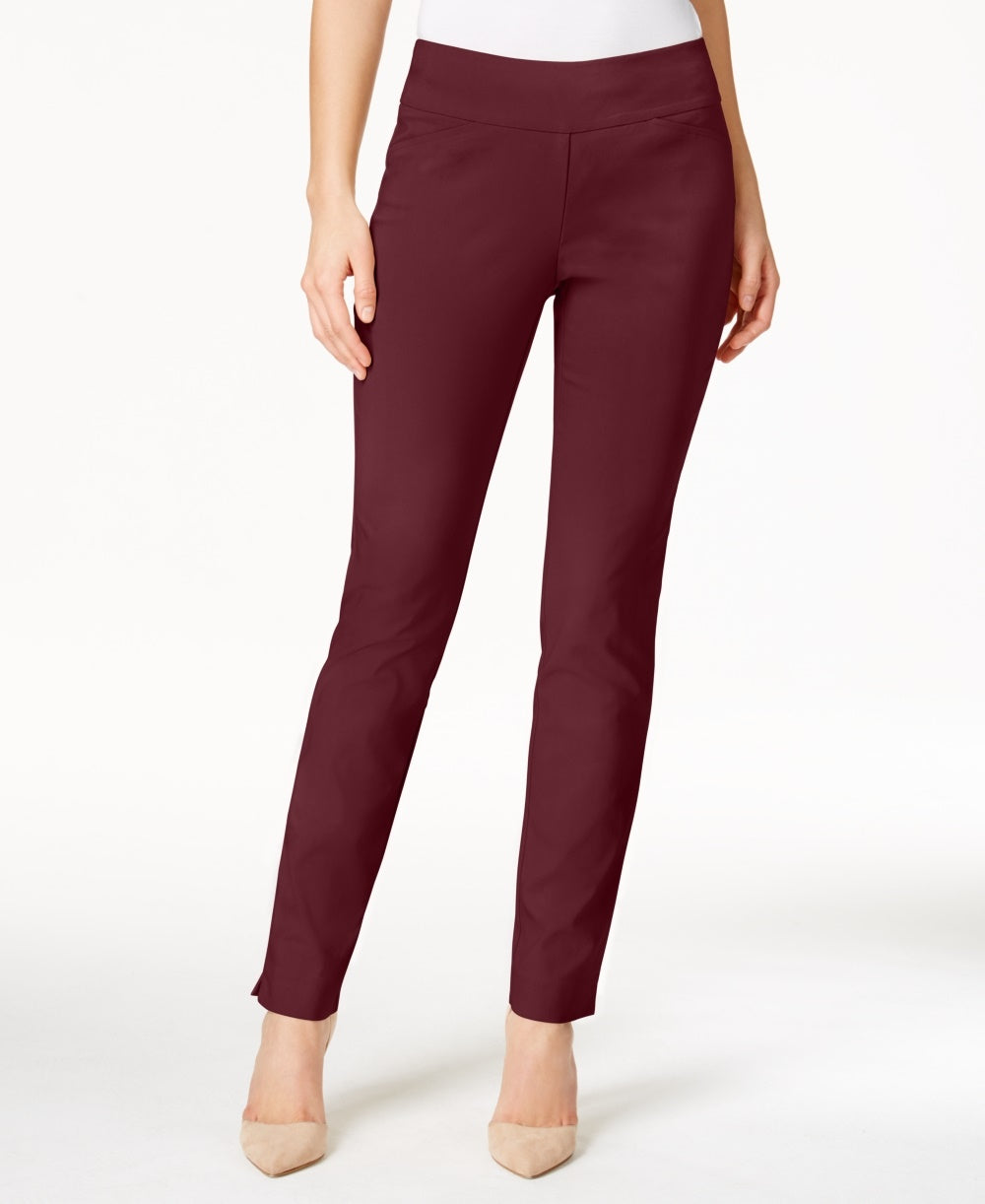 Calça feminina Charter Club Petite Cambridge Tummy-Control Slim-Leg, vinho, tamanho 4 P