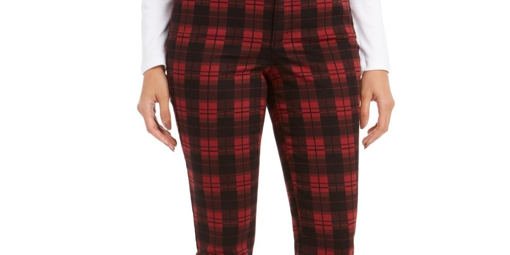 Calça jeans feminina xadrez Lexington Charter Club, preta, tamanho 4P