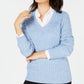Karen Scott Suéter Feminino de Tricô com Decote em V Azul Tamanho PS-