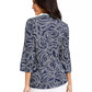 Charter Club Blusa feminina bordada e estampada, gola dividida, azul, tamanho X-S