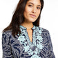 Charter Club Blusa feminina bordada e estampada, gola dividida, azul, tamanho X-S