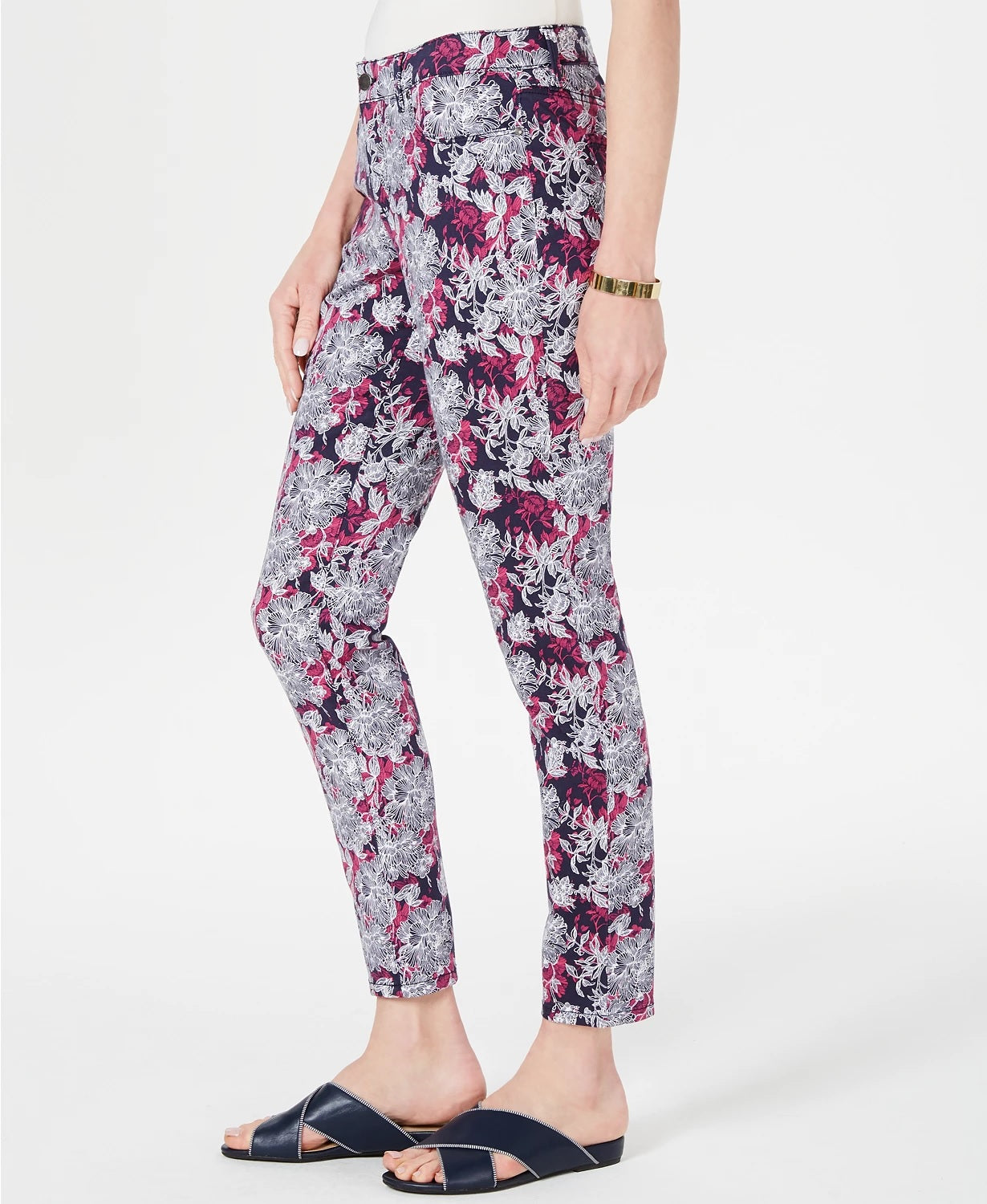 Calça jeans feminina estampada com controle de barriga Charter Club, azul, tamanho 12, pequena