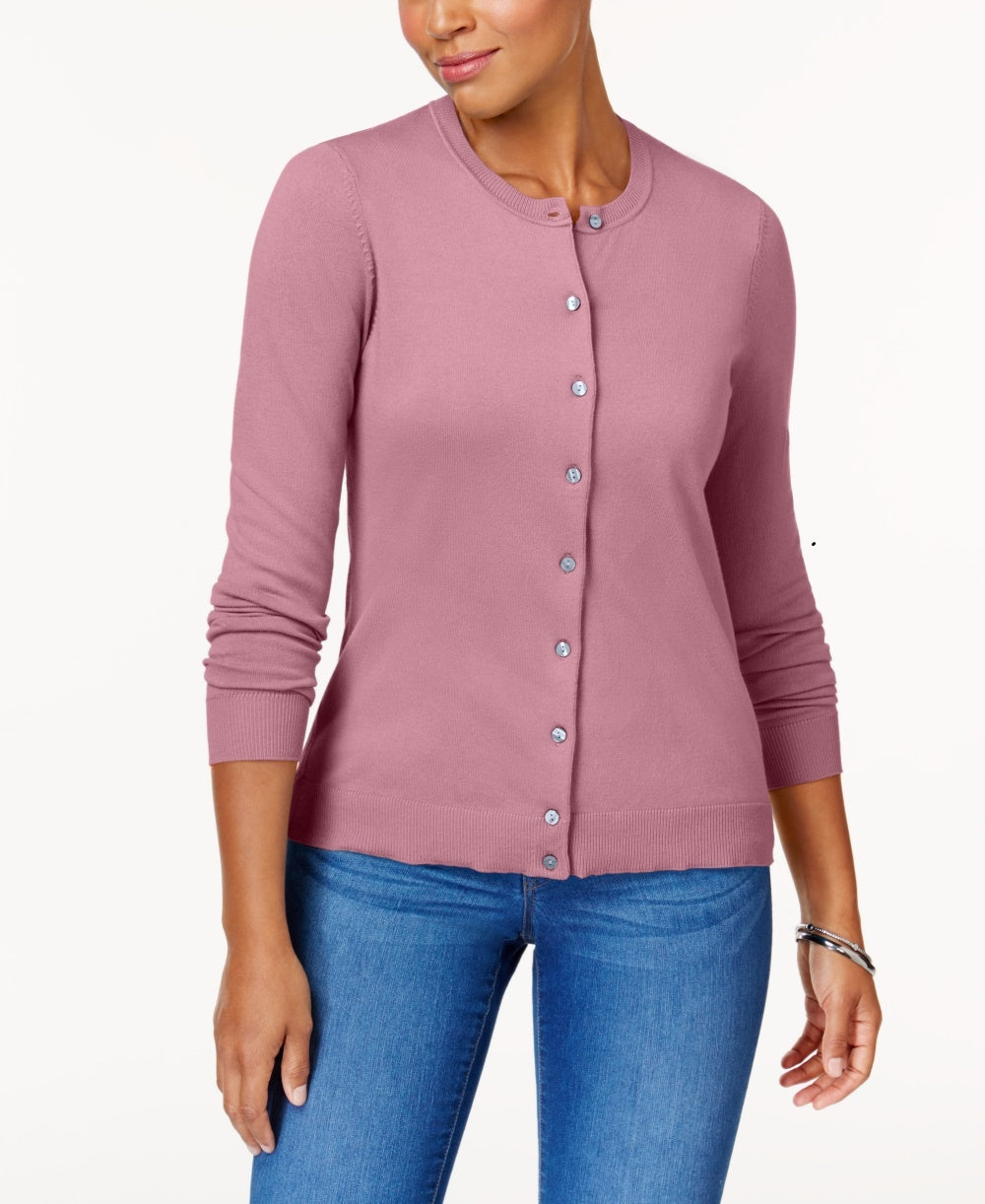 Karen Scott Cardigan Feminino Gola Redonda Rosa Tamanho Pequeno X-Grande