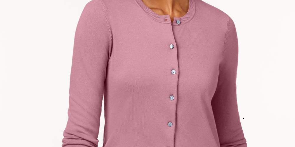 Karen Scott Cardigan Feminino Gola Redonda Rosa Tamanho Pequeno X-Grande