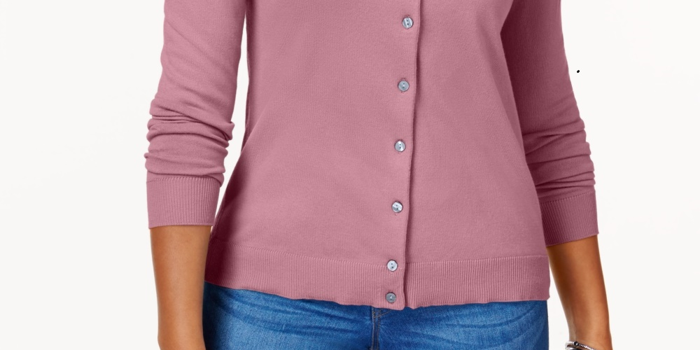 Karen Scott Cardigan Feminino Gola Redonda Rosa Tamanho Pequeno X-Grande