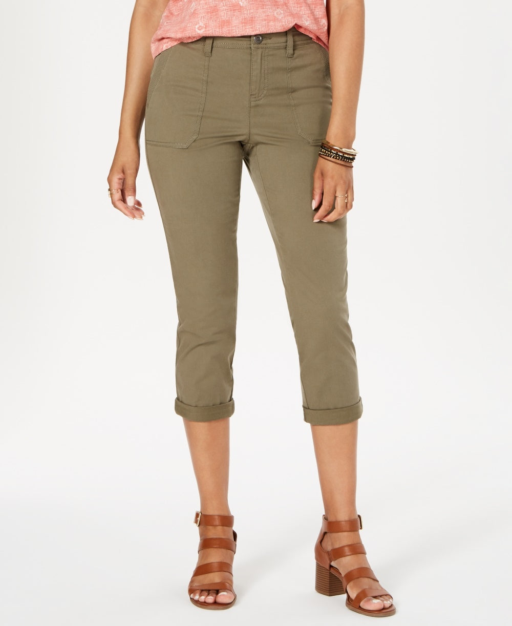 Calça Capri Feminina Utility Pocket, Verde, Tamanho 14 Petite, Estilo &amp; Co