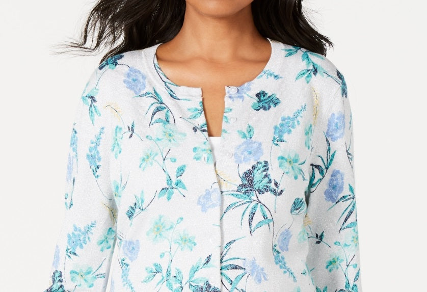 Cardigan feminino com estampa floral Charter Club cinza tamanho XX-G