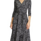 Vestido Ralph Lauren Feminino Floral Manga 3/4 Decote V Abaixo do Joelho Ajuste + Flare Cinza Tamanho 4 Petite