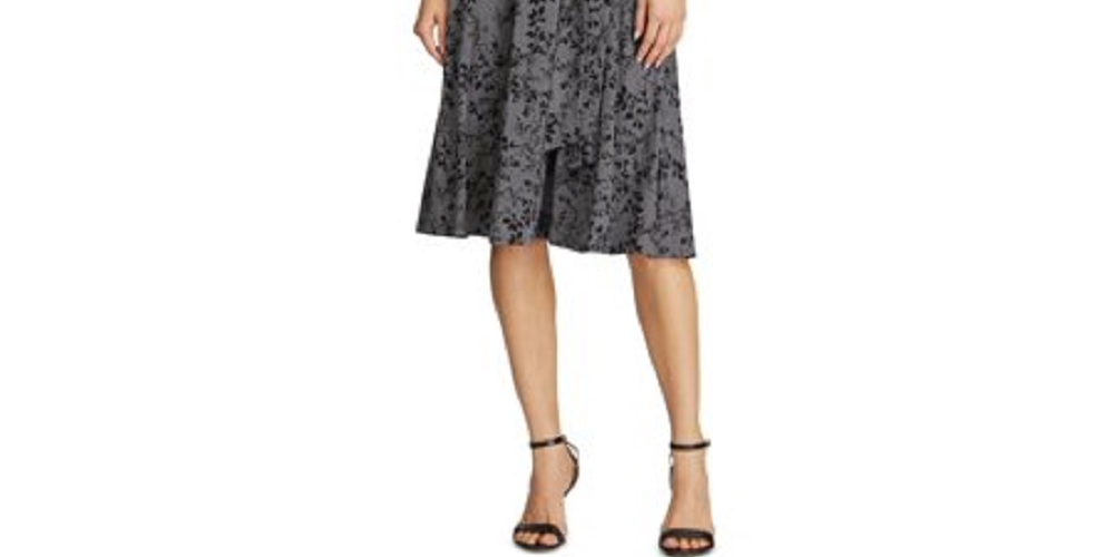 Vestido Ralph Lauren Feminino Floral Manga 3/4 Decote V Abaixo do Joelho Ajuste + Flare Cinza Tamanho 4 Petite