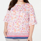 Top feminino plus size com estampa e manga sino Charter Club, branco, tamanho 0X