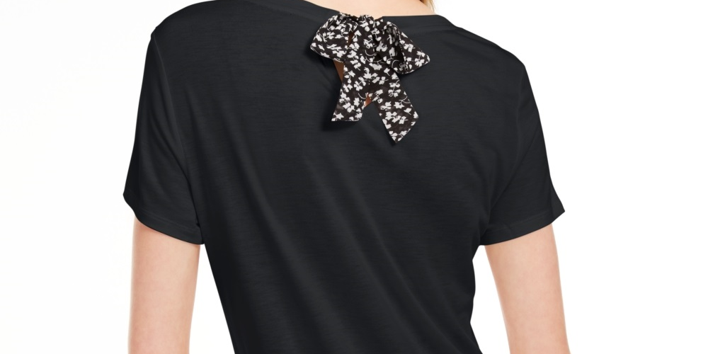 Camiseta feminina lisa com amarração nas costas Maison Jules, preta, tamanho extragrande