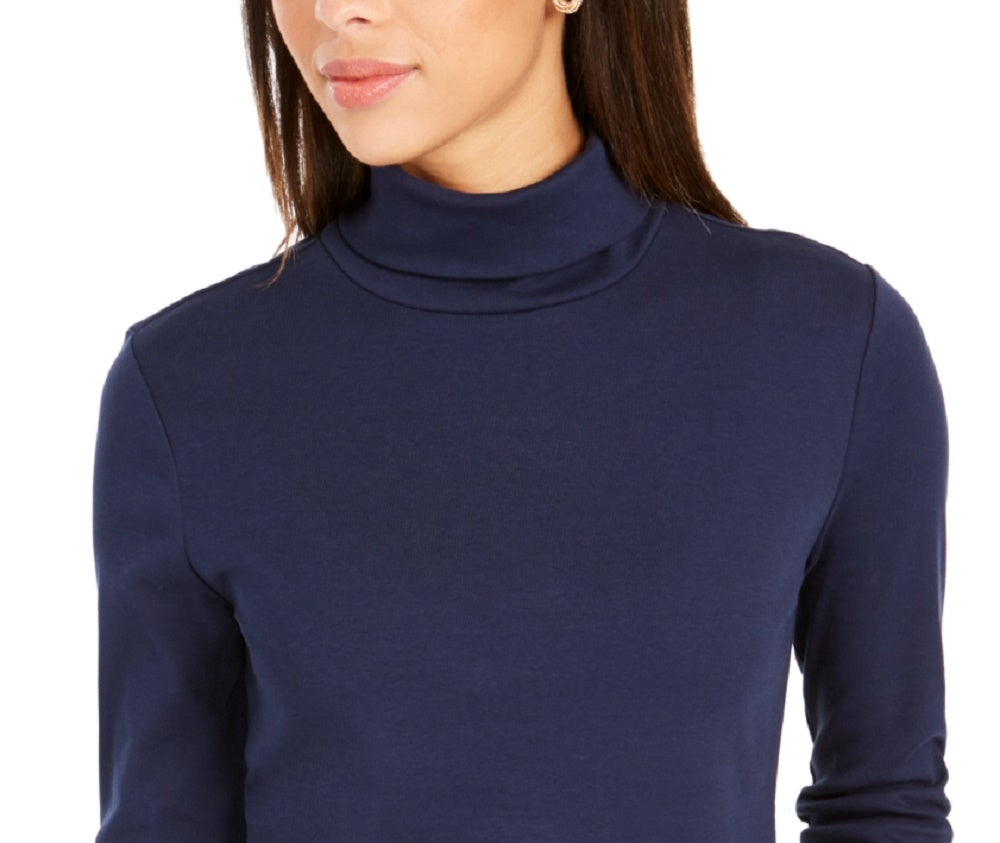 Camiseta feminina de gola alta Pima Charter Club, azul, tamanho extragrande