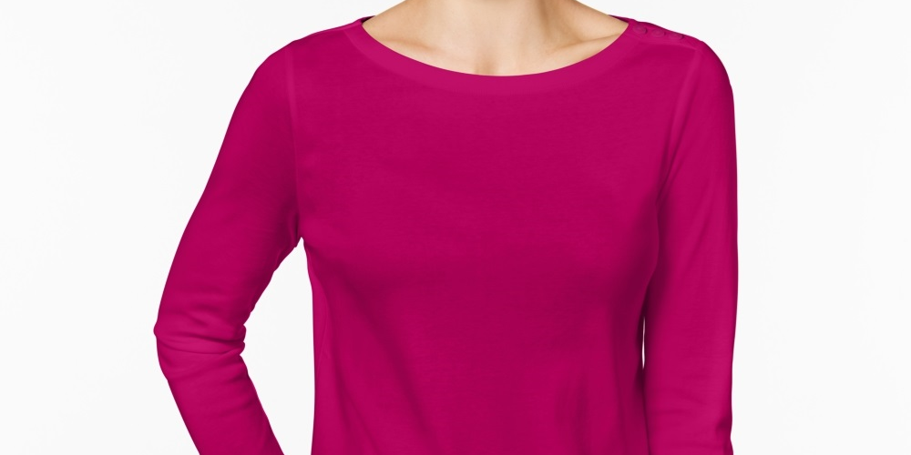 Charter Club Feminino Pima Algodão Botão Ombro Top Rosa Tamanho Pequeno X-Grande