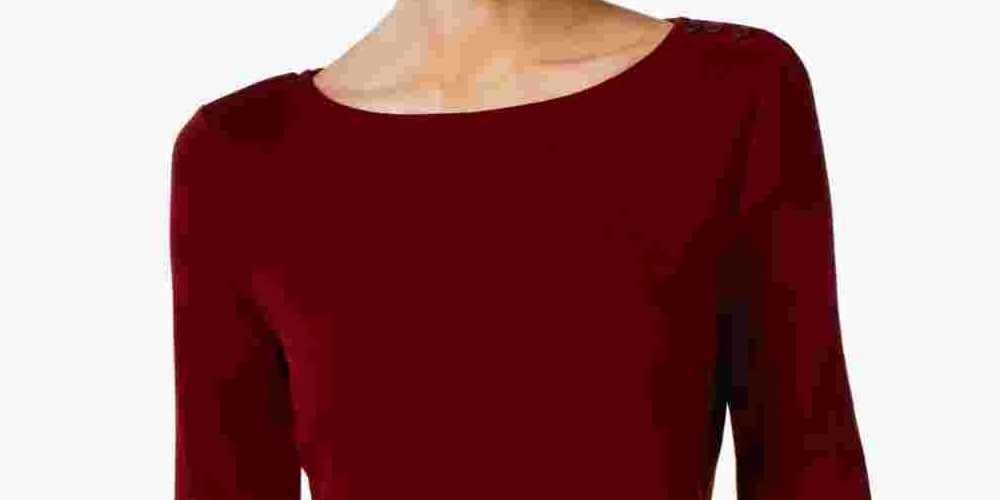 Charter Club Feminino Pima Algodão Botão Ombro Top Vermelho Tamanho PL