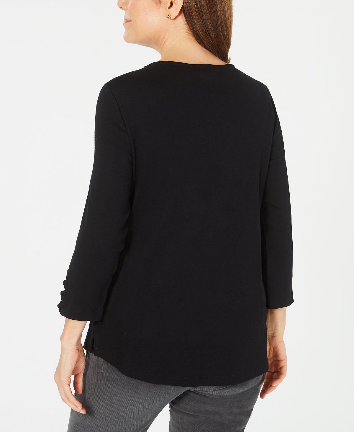 Karen Scott Top de algodão feminino com cadarço, preto, tamanho 44