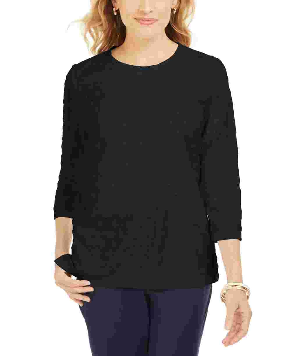 Karen Scott Moletom Feminino Petite Textured Dot Preto Tamanho PL