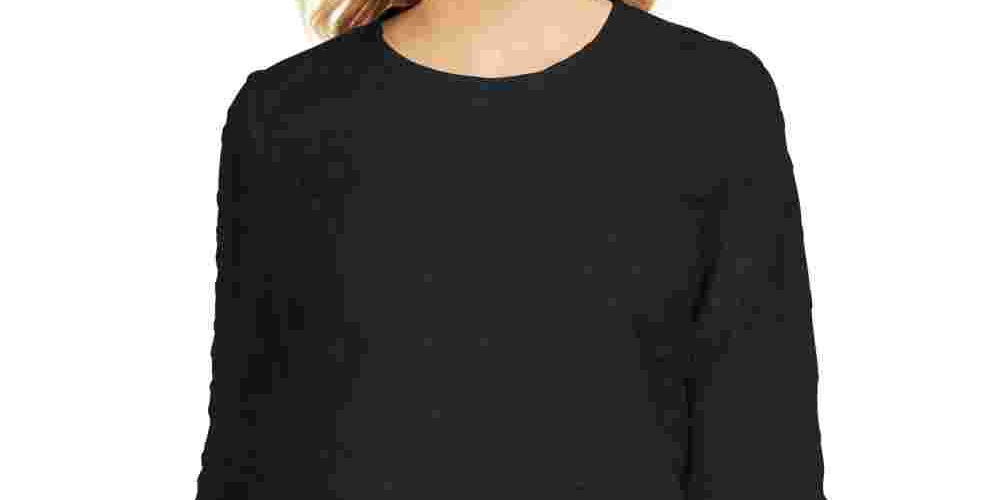 Karen Scott Moletom Feminino Petite Textured Dot Preto Tamanho PL