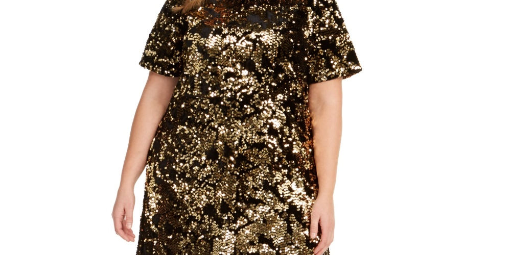 Vestido feminino plus size com lantejoulas e dois tons, dourado, tamanho 4X, da INC International Concepts