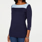 Karen Scott Suéter Feminino de Algodão Colorblock Azul Tamanho P