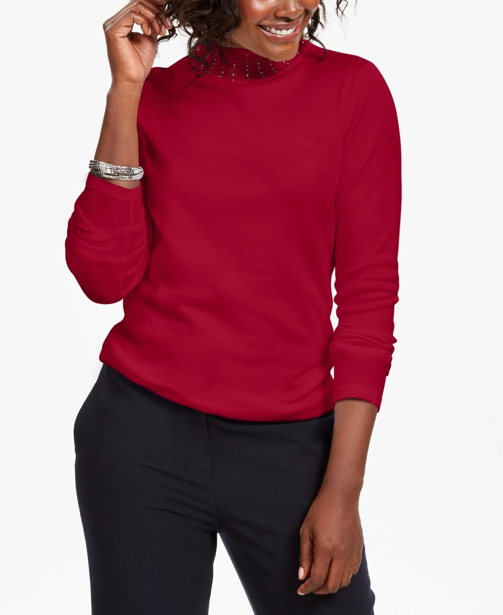 Karen Scott Suéter Feminino com Tachas e Gola Simulada Vermelho Tamanho XS