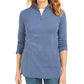 Karen Scott Blusa feminina de algodão com meio zíper e gola alta, azul, tamanho XS