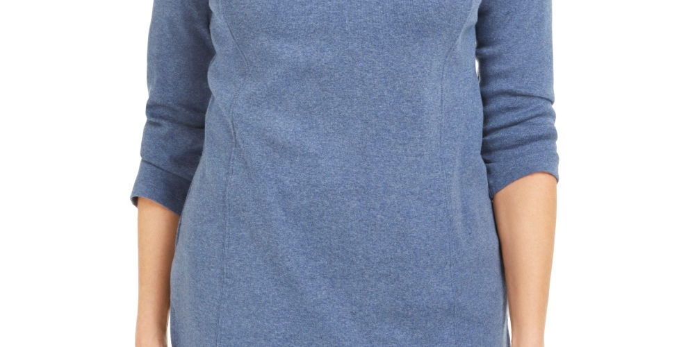 Karen Scott Blusa feminina de algodão com meio zíper e gola alta, azul, tamanho XS