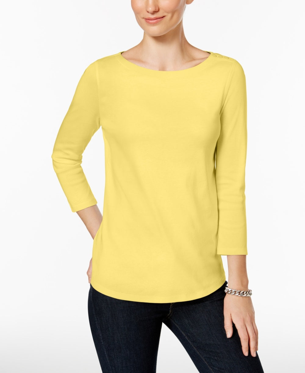 Blusa feminina Charter Club com botões e ombros de fora, amarela, tamanho P
