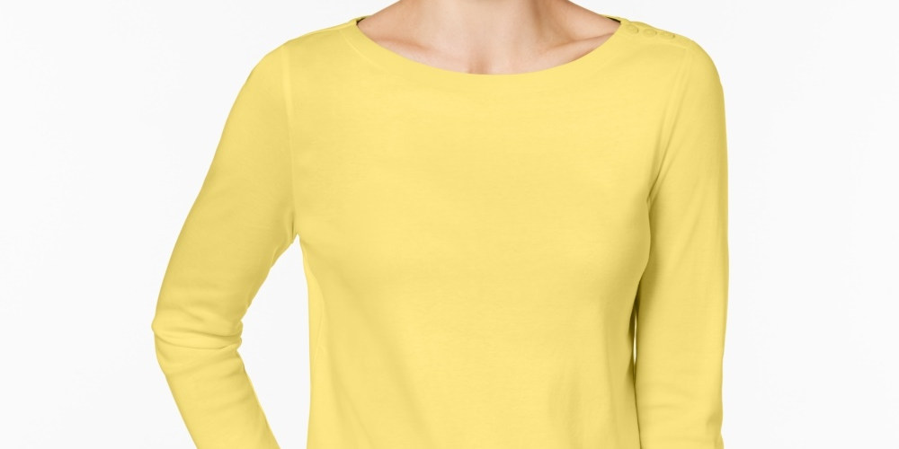 Blusa feminina Charter Club com botões e ombros de fora, amarela, tamanho P