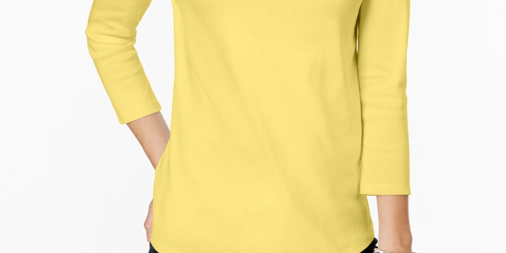 Blusa feminina Charter Club com botões e ombros de fora, amarela, tamanho P