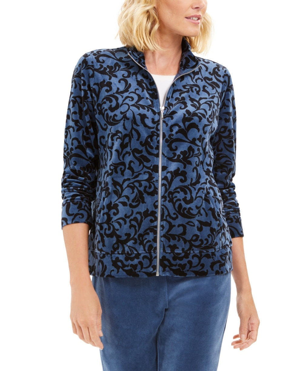 Jaqueta feminina estampada Karen Scott azul tamanho X-S
