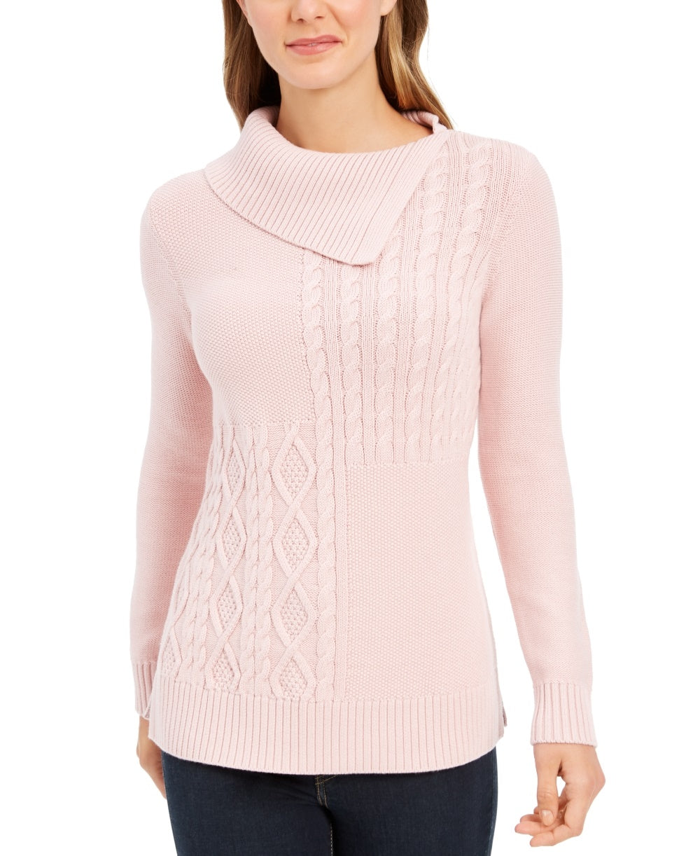 Suéter feminino Charter Club com patchwork e gola assimétrica, rosa, tamanho grande