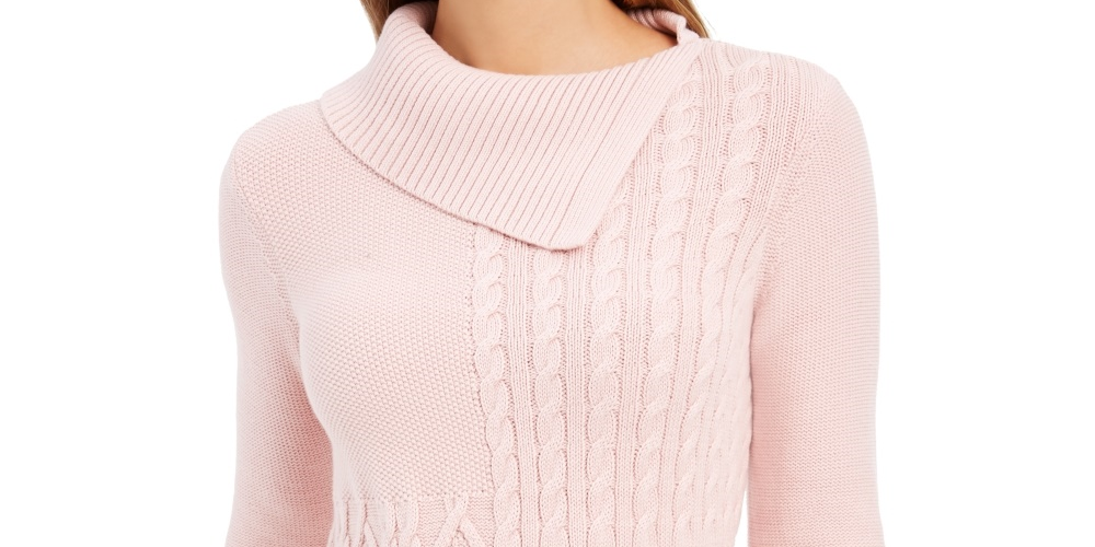Suéter feminino Charter Club com patchwork e gola assimétrica, rosa, tamanho grande