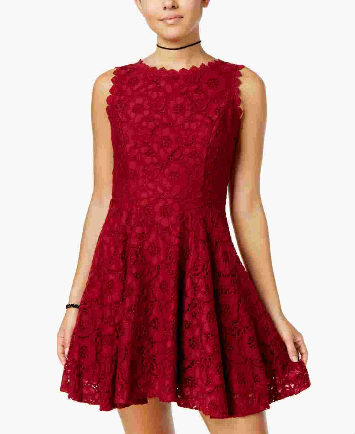 Vestido City Studios Junior's Lace Fit &amp; Flare Vermelho Tamanho 3