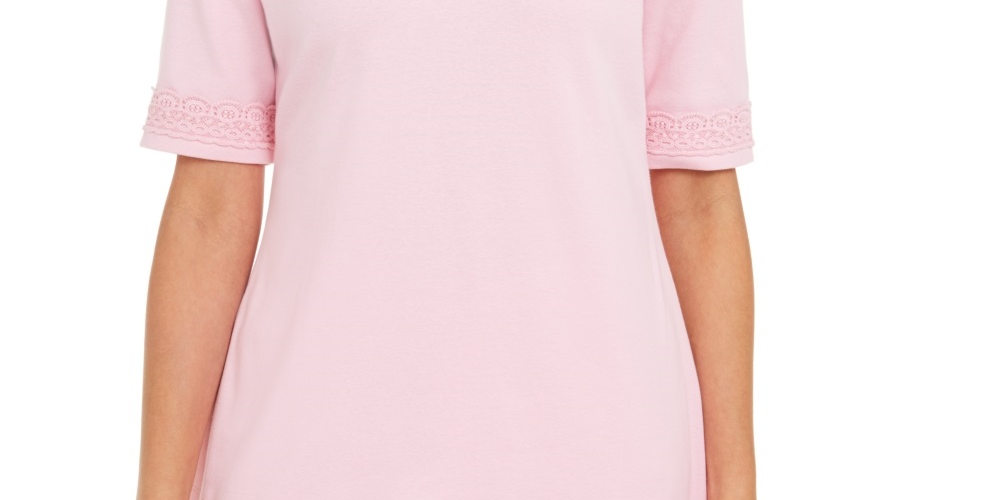 Blusa feminina Karen Scott com acabamento em crochê de algodão, rosa, tamanho X-S