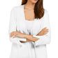 Cardigan feminino JM Collection com mangas divididas e nervuras mistas, tamanho médio, branco