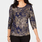 Blusa Jacquard Feminina JM Collection Azul Tamanho XS