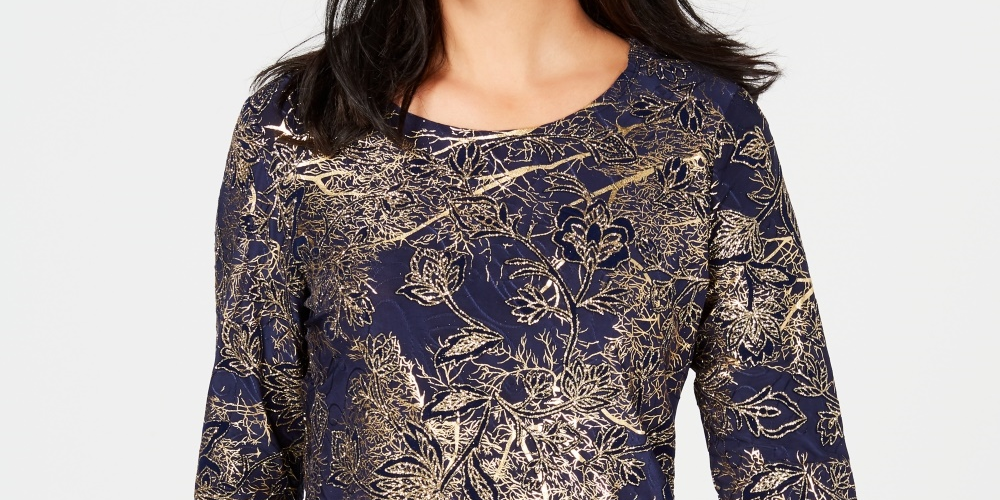 Blusa Jacquard Feminina JM Collection Azul Tamanho XS