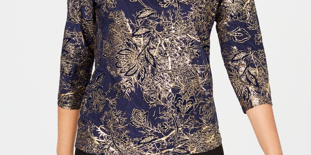 Blusa Jacquard Feminina JM Collection Azul Tamanho XS