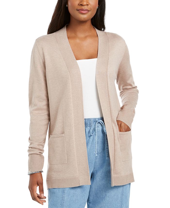 Karen Scott Cardigan Feminino com Bolso Frontal Aberto Marrom Tamanho Médio