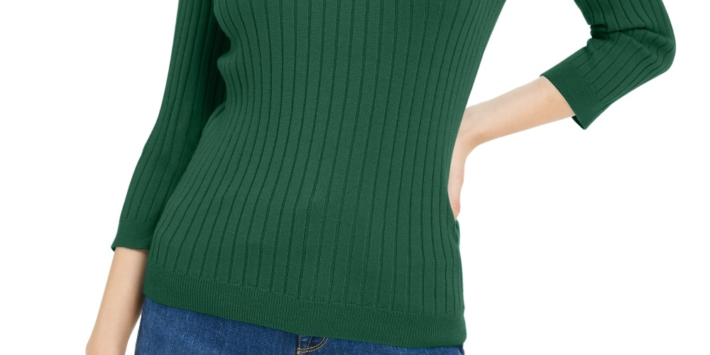 Suéter feminino Maison Jules com gola redonda canelada, verde, tamanho XXG