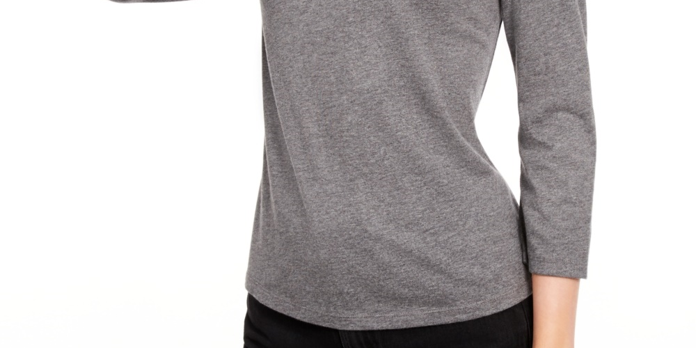 Camiseta feminina lisa Maison Jules com manga 3/4, cinza, tamanho XX-G