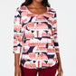JM Collection Top feminino estampado com manga 3/4, rosa, PS