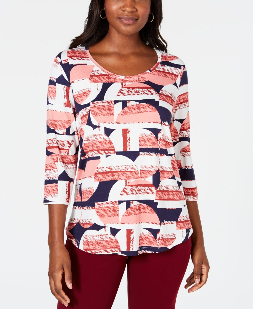 JM Collection Top feminino estampado com manga 3/4, rosa, PS